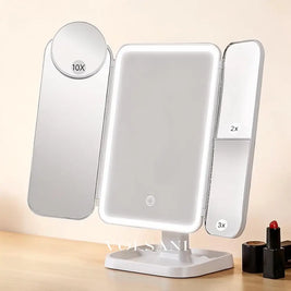 WIEKE: Drieluik Make-upspiegel met LED – Opvouwbaar & 2x/3x/10x Vergrotend - Volsani