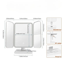 WIEKE: Drieluik Make-upspiegel met LED – Opvouwbaar & 2x/3x/10x Vergrotend - Volsani