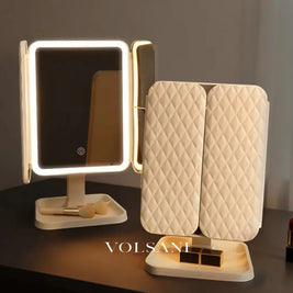 WIEKE: Drieluik Make-upspiegel met LED – Opvouwbaar & 2x/3x/10x Vergrotend - Volsani