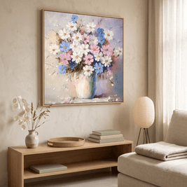 Wildbloemen Boeket in Vaas – Zacht Pastel Schilderij - Volsani