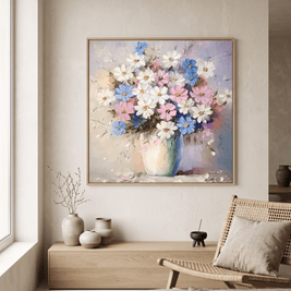 Wildbloemen Boeket in Vaas – Zacht Pastel Schilderij - Volsani