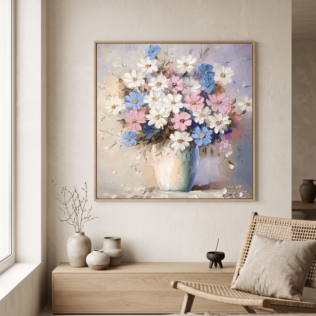 Wildbloemen Boeket in Vaas – Zacht Pastel Schilderij - Volsani