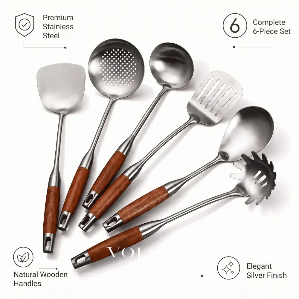 WILLEKE stainless steel kitchen utensils - features (premium stainless steel, natural wooden handles)