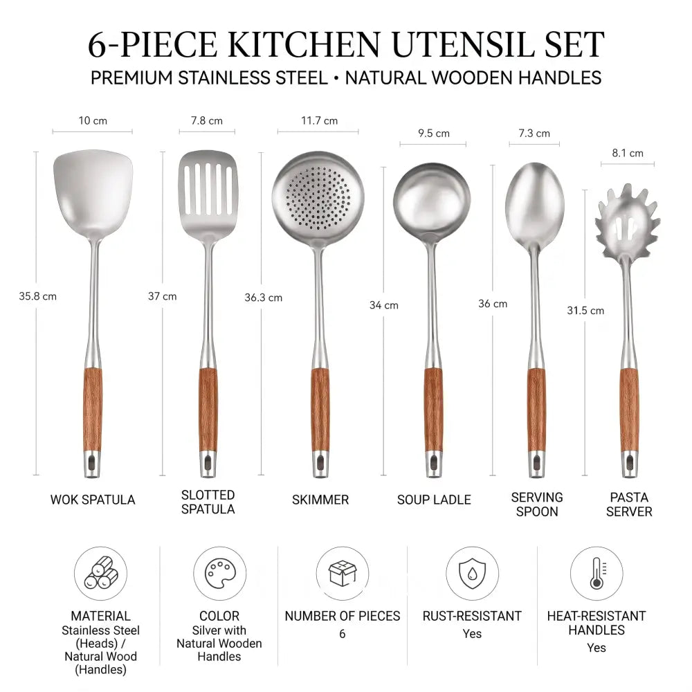 WILLEKE stainless steel kitchen utensils - dimensions and specifications per piece in cm