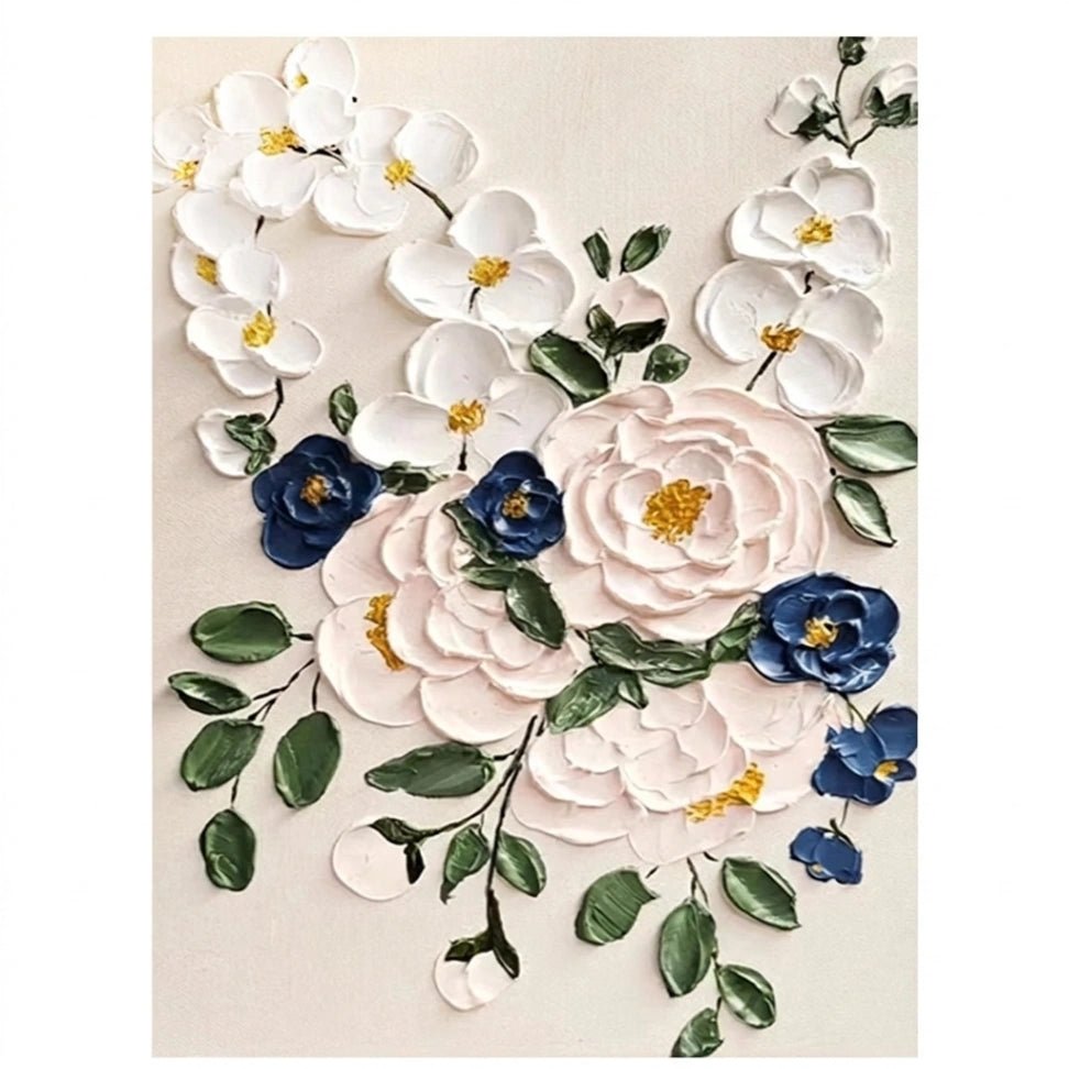 Wit-Blauw Bloemenboeket – Botanisch Schilderij - Volsani