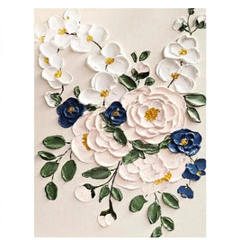 Wit-Blauw Bloemenboeket – Botanisch Schilderij - Volsani