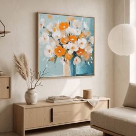 Wit-Oranje Bloemen in Vaas – Zacht Bloemschilderij - Volsani