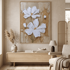 Witte Bloem – Getextureerd Impasto Schilderij (Crème) - Volsani