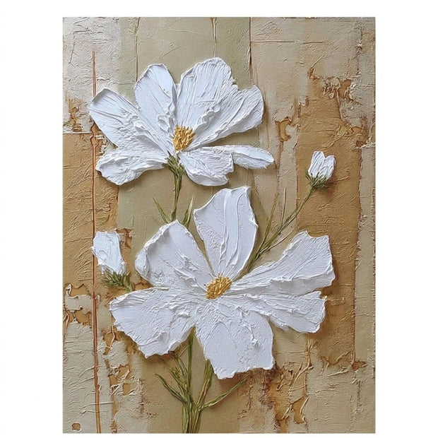 Witte Bloem – Getextureerd Impasto Schilderij (Crème) - Volsani