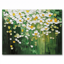 Witte Bloesems op Groen – Breed Bloemschilderij (Horizontaal) - Volsani