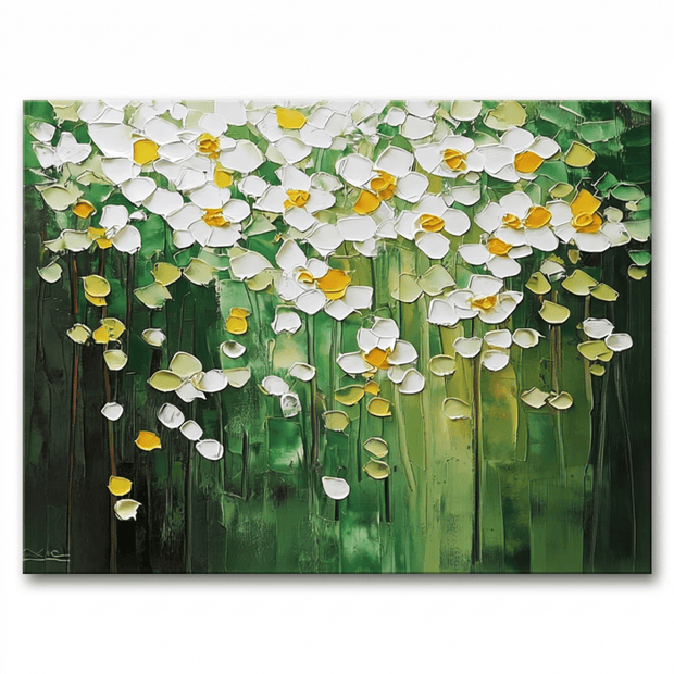 Witte Bloesems op Groen – Breed Bloemschilderij (Horizontaal) - Volsani