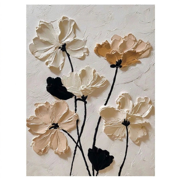 Witte Cosmos Bloemen – Neutraal Getextureerd Schilderij - Volsani