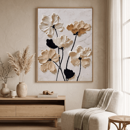Witte Cosmos Bloemen – Neutraal Getextureerd Schilderij - Volsani