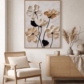 Witte Cosmos Bloemen – Neutraal Getextureerd Schilderij - Volsani
