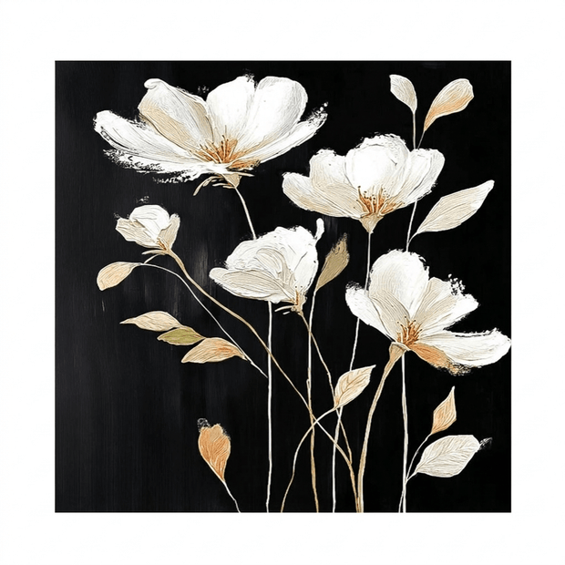 Witte Magnolia op Zwart – Botanisch Bloemschilderij - Volsani