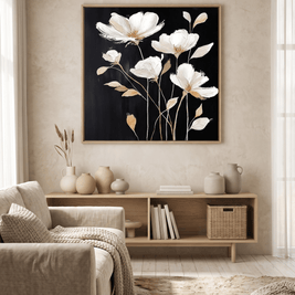 Witte Magnolia op Zwart – Botanisch Bloemschilderij - Volsani