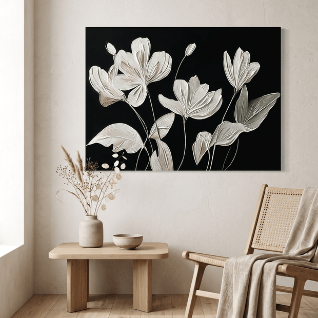Witte Tulpen op Zwart – Bloemschilderij (Contrast) - Volsani