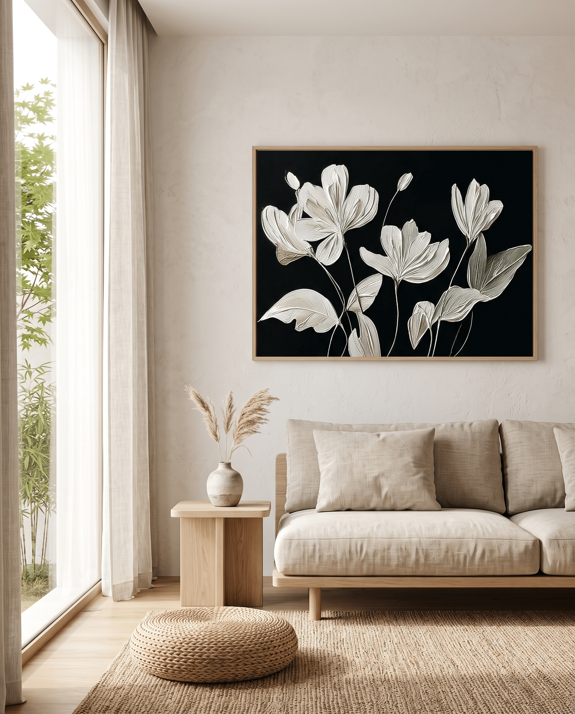Witte Tulpen op Zwart – Bloemschilderij (Contrast) - Volsani