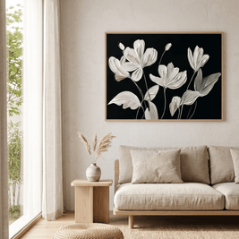 Witte Tulpen op Zwart – Bloemschilderij (Contrast) - Volsani