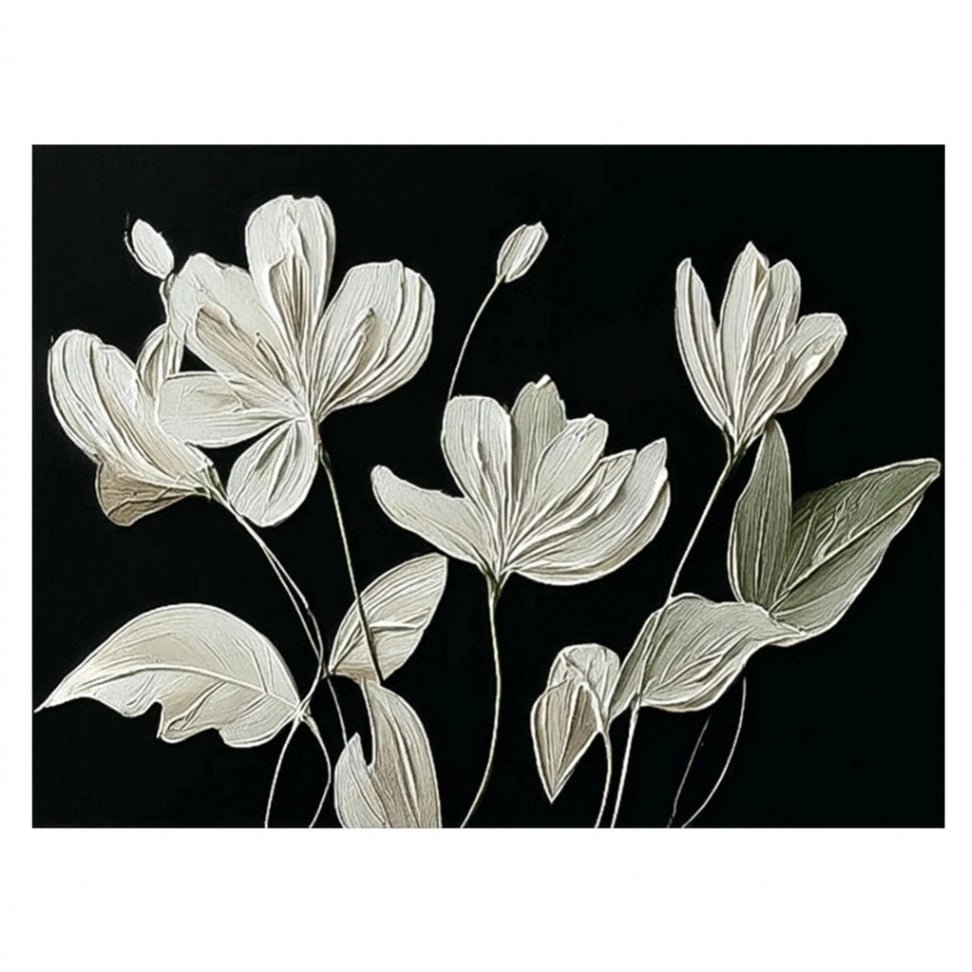 Witte Tulpen op Zwart – Bloemschilderij (Contrast) - Volsani