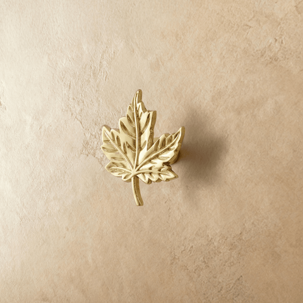 Solid Brass Ginkgo Leaf Cabinet Knobs & Pulls, Botanical Kitchen & Dresser Hardware, Gold Finish, Set of 2, 2.2-5in