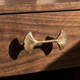 Solid Brass Ginkgo Leaf Cabinet Knobs & Pulls, Botanical Kitchen & Dresser Hardware, Gold Finish, Set of 2, 2.2-5in