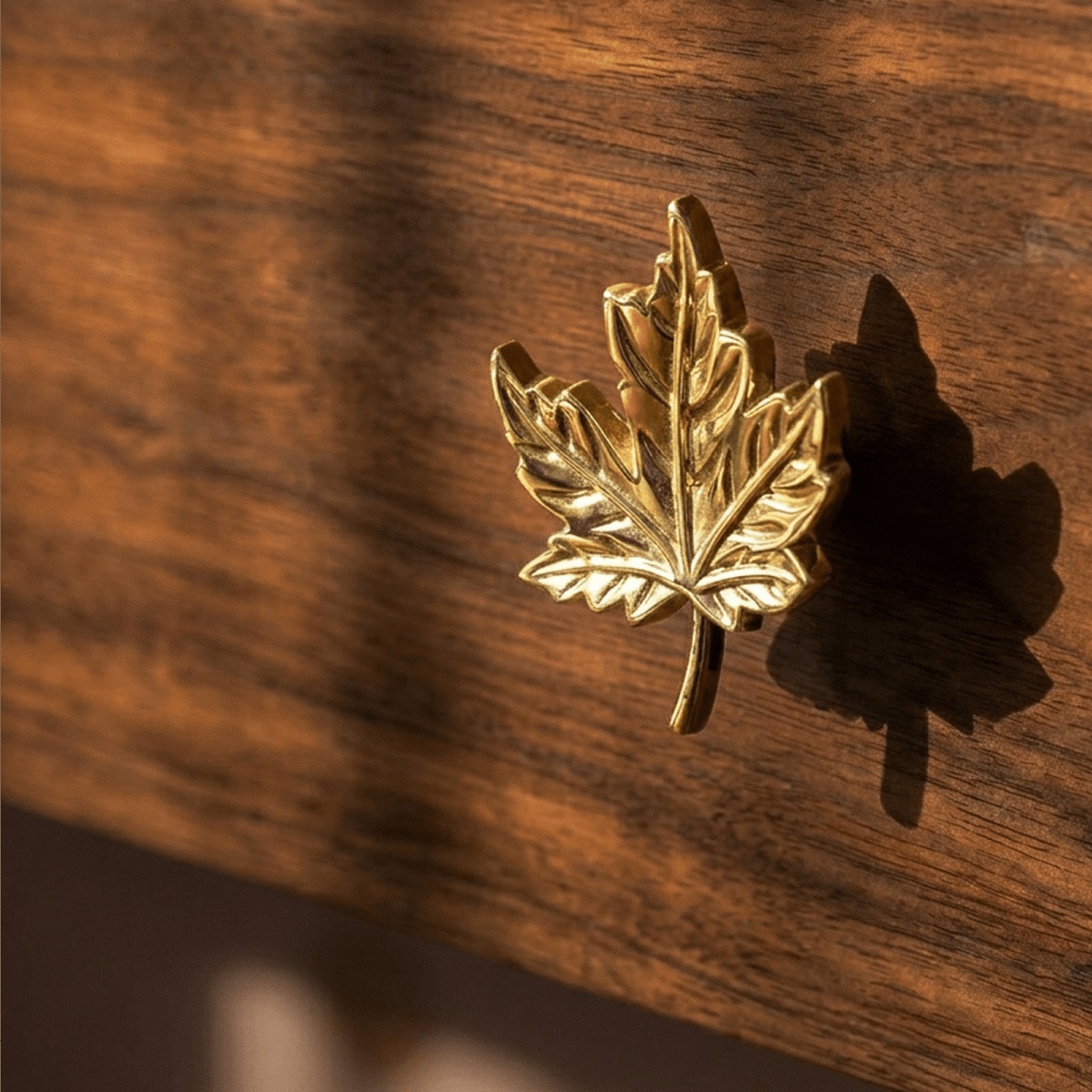 Solid Brass Ginkgo Leaf Cabinet Knobs & Pulls, Botanical Kitchen & Dresser Hardware, Gold Finish, Set of 2, 2.2-5in