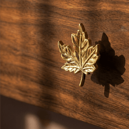 Solid Brass Ginkgo Leaf Cabinet Knobs & Pulls, Botanical Kitchen & Dresser Hardware, Gold Finish, Set of 2, 2.2-5in