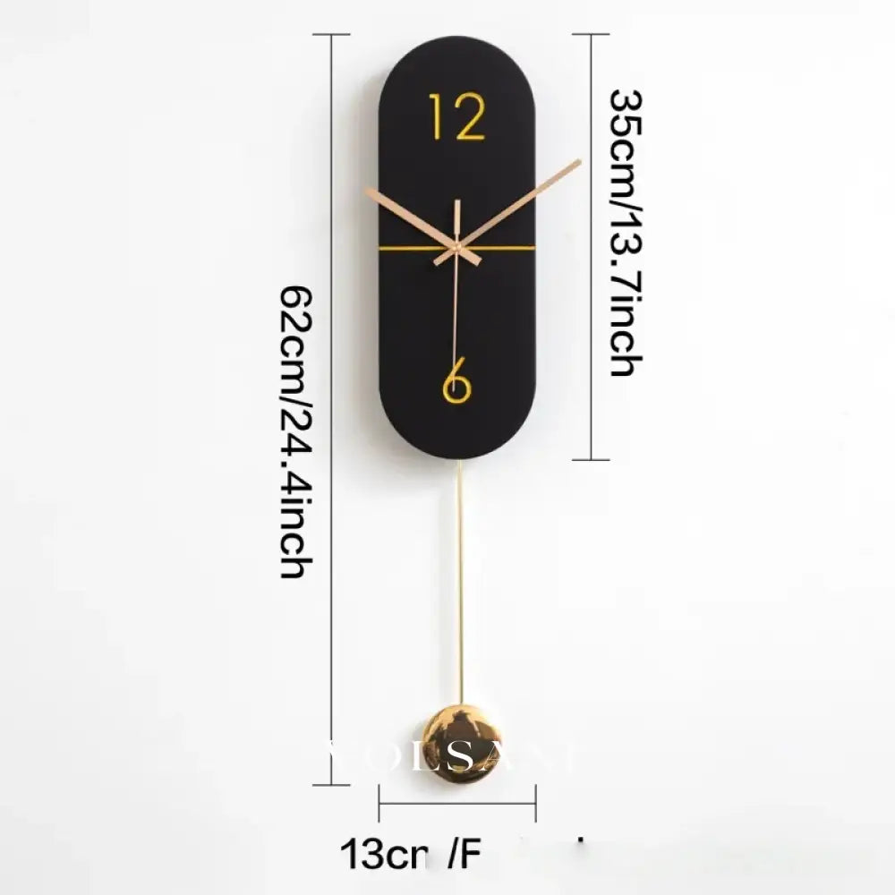 Wood Pendulum Wall Clock with Silent Movement Modern Living Room & Hallway Clock Minimalist Long Swing Arm Black 24.4in