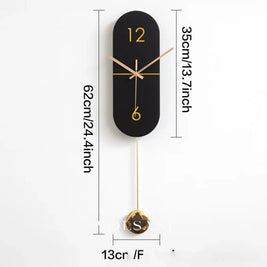 Wood Pendulum Wall Clock with Silent Movement Modern Living Room & Hallway Clock Minimalist Long Swing Arm Black 24.4in