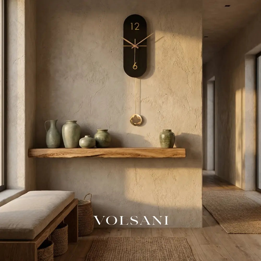 TOSCA wood pendulum wall clock in a hallway