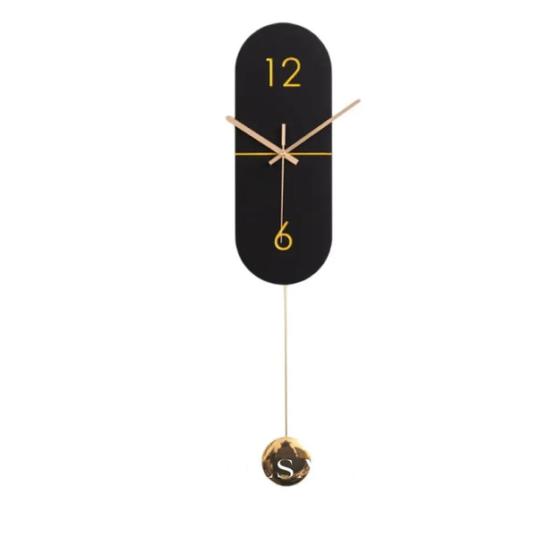 Wood Pendulum Wall Clock with Silent Movement Modern Living Room & Hallway Clock Minimalist Long Swing Arm Black 24.4in