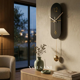 TOSCA wood pendulum wall clock in a living room