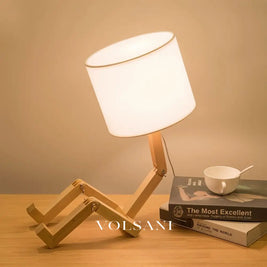 Wood Table Lamp with Adjustable Figure Frame Poseable Desk & Bedside Lamp with Fabric Shade Warm or Cool White 17in