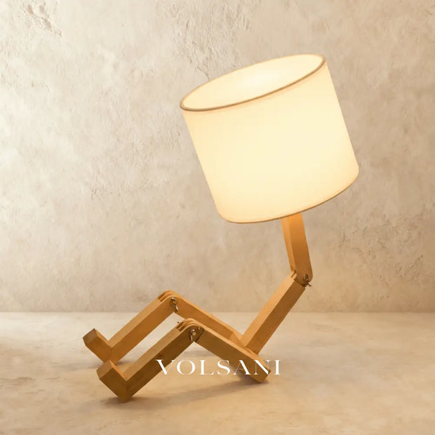 Wood Table Lamp with Adjustable Figure Frame Poseable Desk & Bedside Lamp with Fabric Shade Warm or Cool White 17in