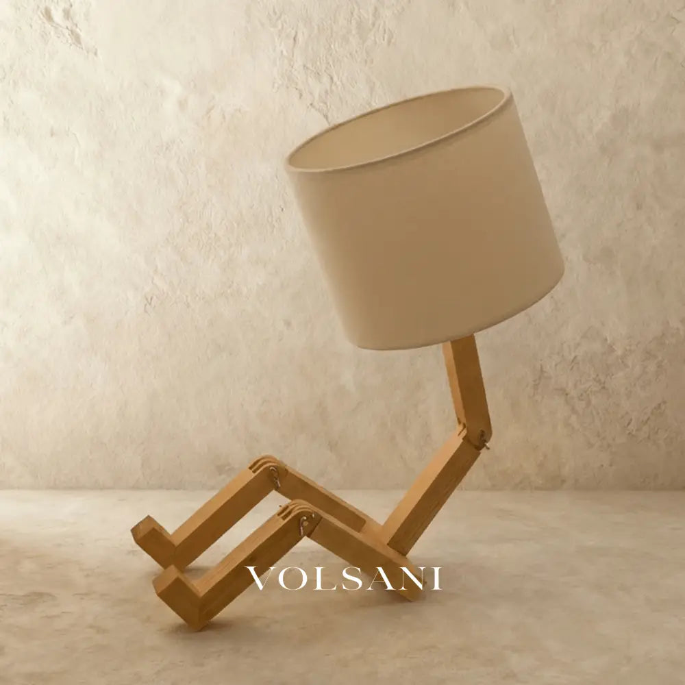 Wood Table Lamp with Adjustable Figure Frame Poseable Desk & Bedside Lamp with Fabric Shade Warm or Cool White 17in