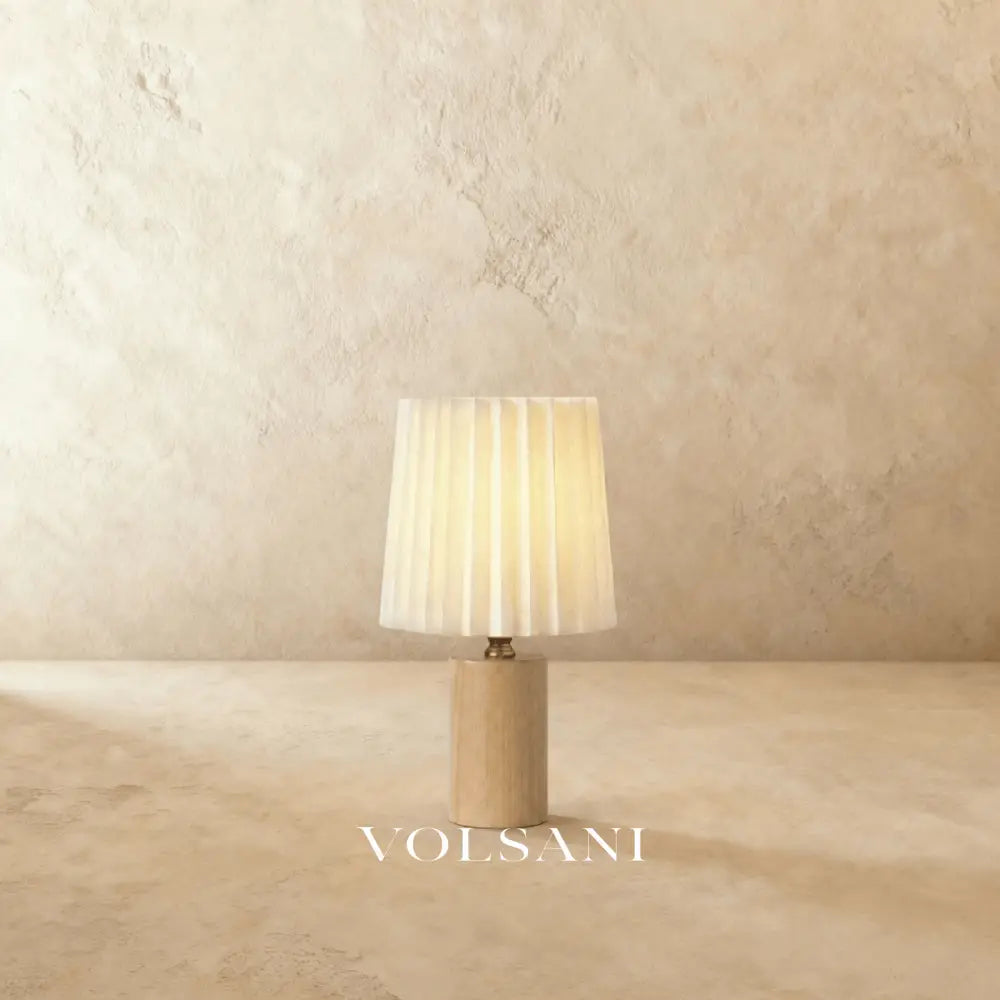 Wood Table Lamp with Pleated Linen Shade Antique Brass Reading & Console Lamp Dimmable LED Walnut or Natural Wood 12in