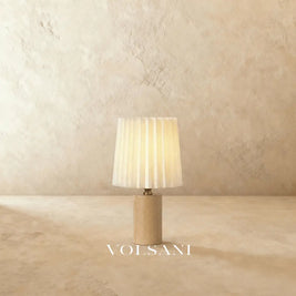 Wood Table Lamp with Pleated Linen Shade Antique Brass Reading & Console Lamp Dimmable LED Walnut or Natural Wood 12in