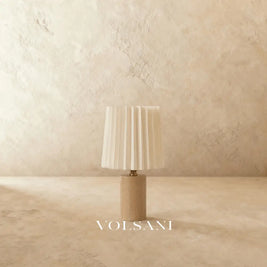 Wood Table Lamp with Pleated Linen Shade Antique Brass Reading & Console Lamp Dimmable LED Walnut or Natural Wood 12in