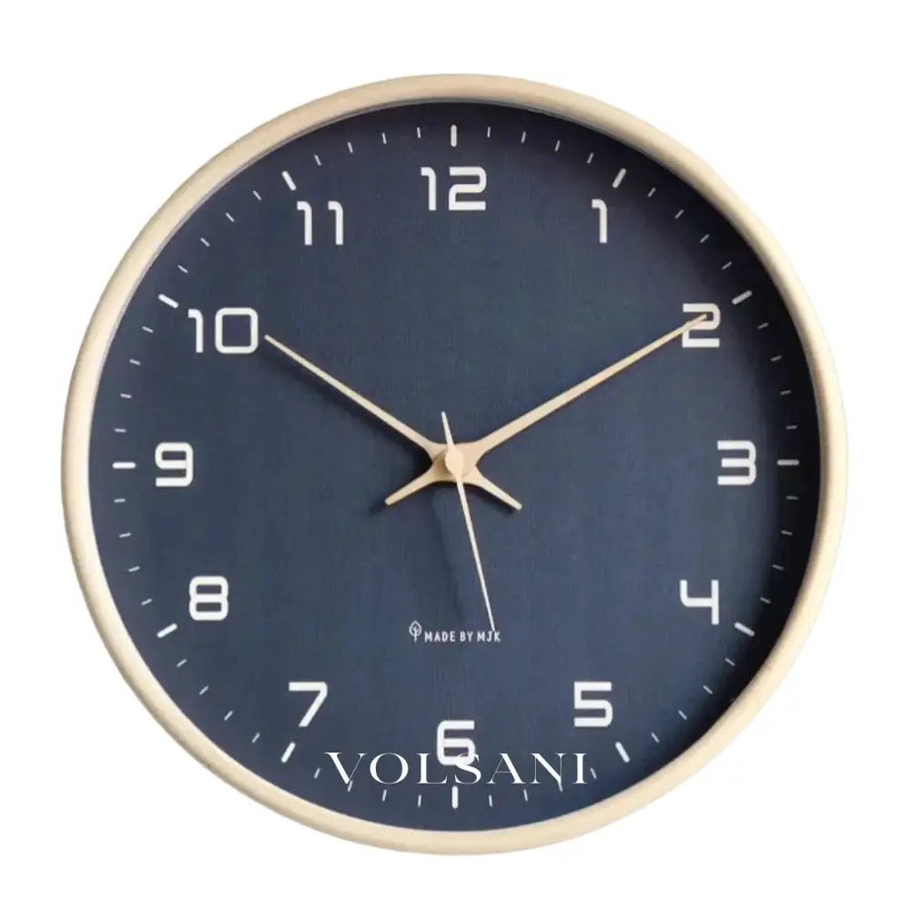 Wood Wall Clock with Blue Dial Nordic Kitchen & Office Clock Non Ticking Silent Sweep Scandinavian 9.8in - 9.8 inch