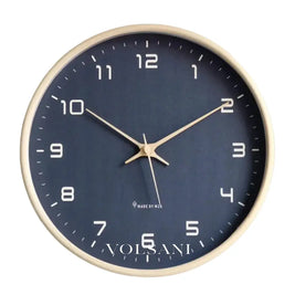 Wood Wall Clock with Blue Dial Nordic Kitchen & Office Clock Non Ticking Silent Sweep Scandinavian 9.8in - 9.8 inch
