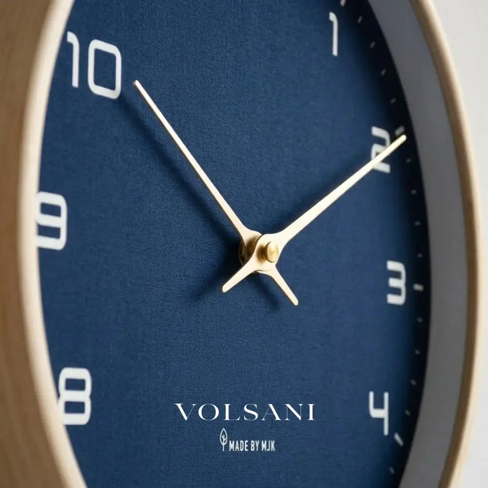 Wood Wall Clock with Blue Dial Nordic Kitchen & Office Clock Non Ticking Silent Sweep Scandinavian 9.8in - 9.8 inch