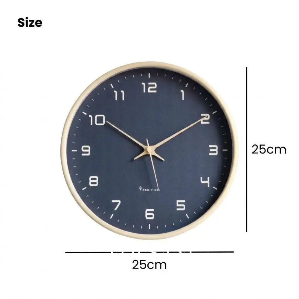 Wood Wall Clock with Blue Dial Nordic Kitchen & Office Clock Non Ticking Silent Sweep Scandinavian 9.8in - 9.8 inch