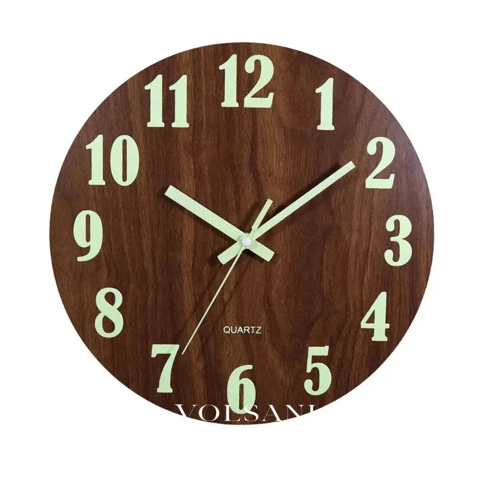Wood Wall Clock with Luminous Hands Scandinavian Bedroom & Office Clock Glows in the Dark Non Ticking 12in - Decor >