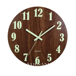 Wood Wall Clock with Luminous Hands Scandinavian Bedroom & Office Clock Glows in the Dark Non Ticking 12in - Decor >