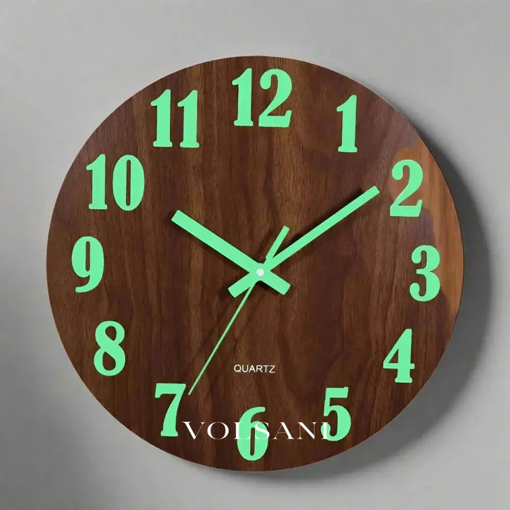 Wood Wall Clock with Luminous Hands Scandinavian Bedroom & Office Clock Glows in the Dark Non Ticking 12in - Decor >