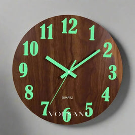 Wood Wall Clock with Luminous Hands Scandinavian Bedroom & Office Clock Glows in the Dark Non Ticking 12in - Decor >