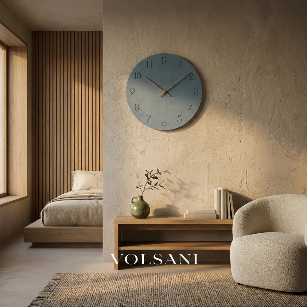 NordClock Scandinavian minimalist wall clock in a bedroom