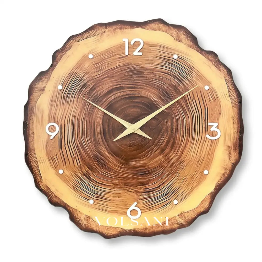 SILJE wood tree ring wall clock on white background
