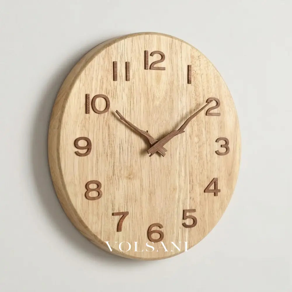 Wood Wall Clock with Visible Grain Rustic Nordic Living Room & Bedroom Clock Silent Movement 2 Styles 9.8-11.8in